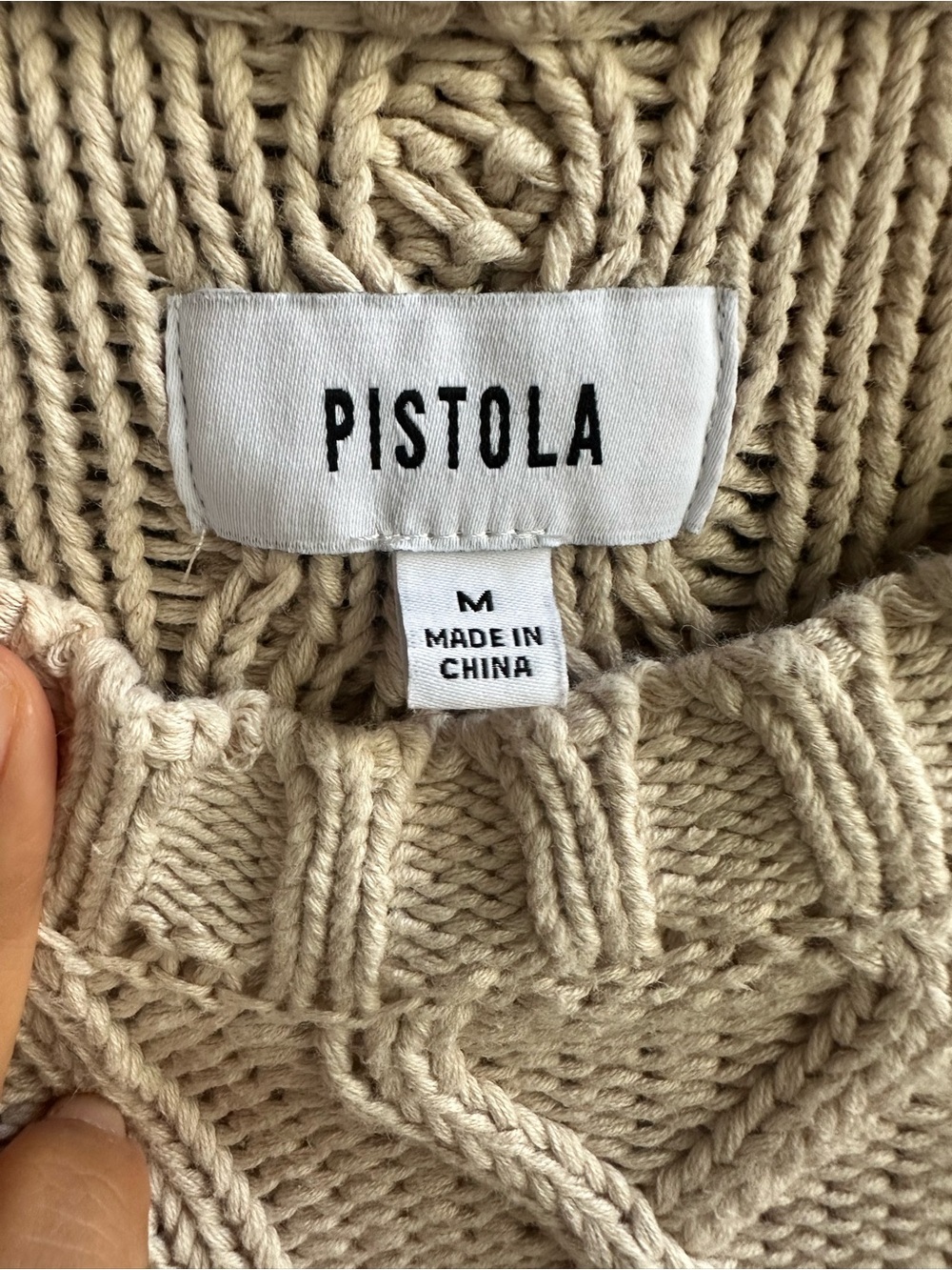 pistola Cream 100% Cotton Chunky Cable-Knit Distressed Hem Crew Sweater Medium - Picture 4 of 9